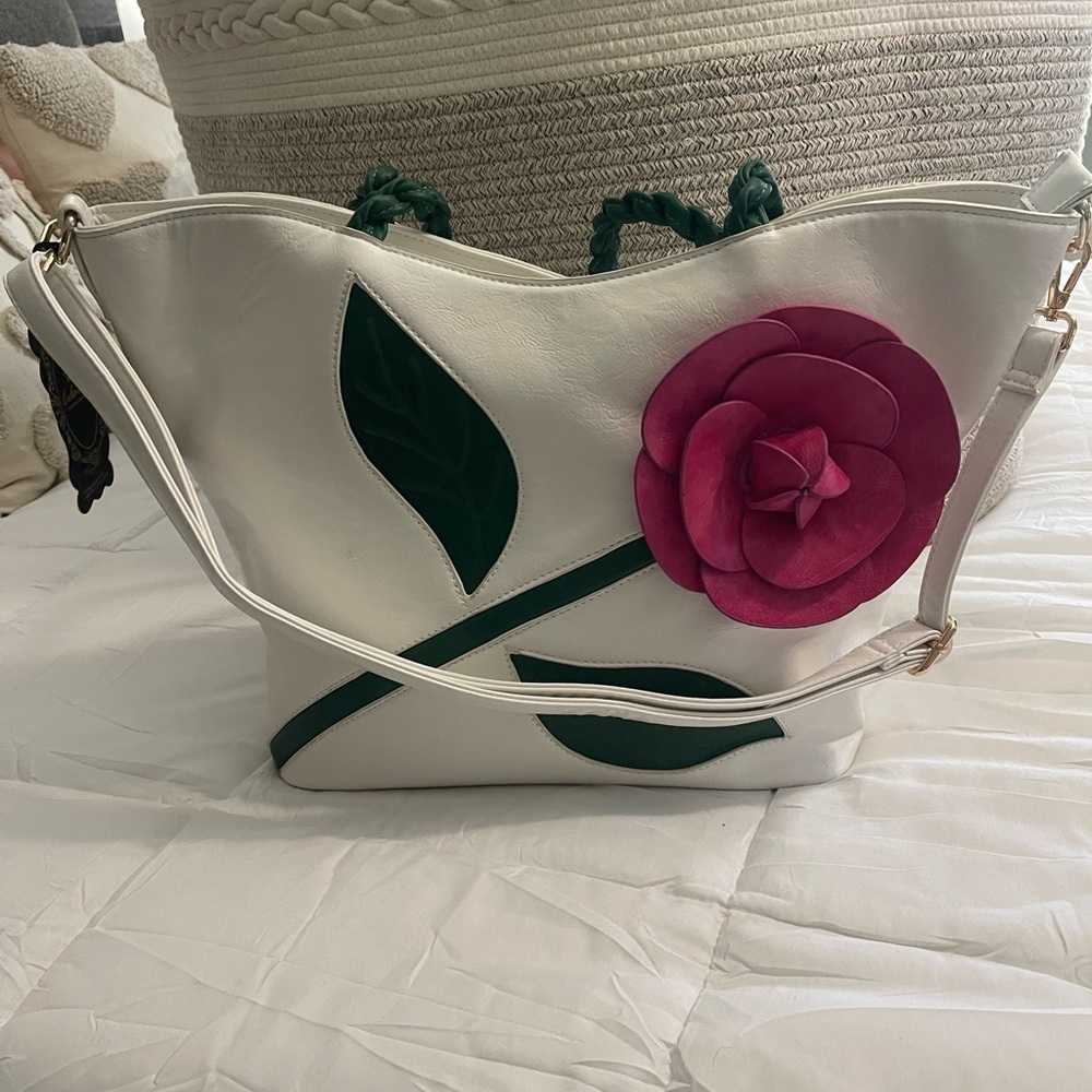 Chic White and Pink Floral Shoulder Bag